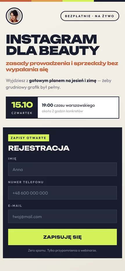 Przykład: Webinar i rejestracja